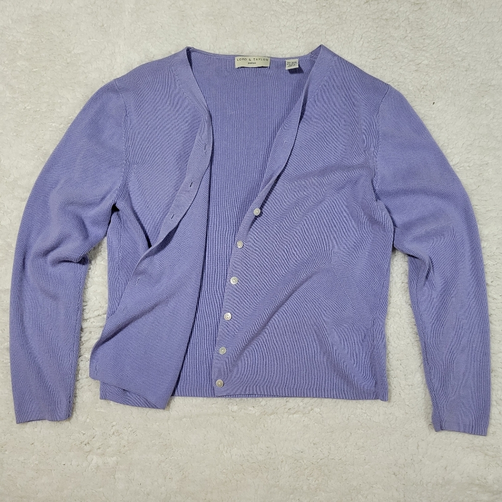Lord and Taylor Petite Large Cotton Blend Pastel Lavender Lilac Cardigan